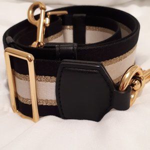 MARC JACOBS WEBBING Black and Gold Striped Adjustable Strap